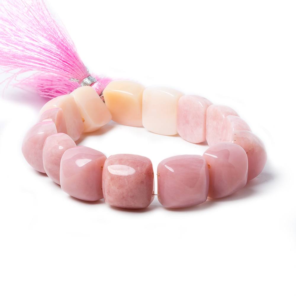 12x12mm Pink Peruvian Opal double drilled Cushions 8 inch 18 beads AA - Beadsofcambay.com