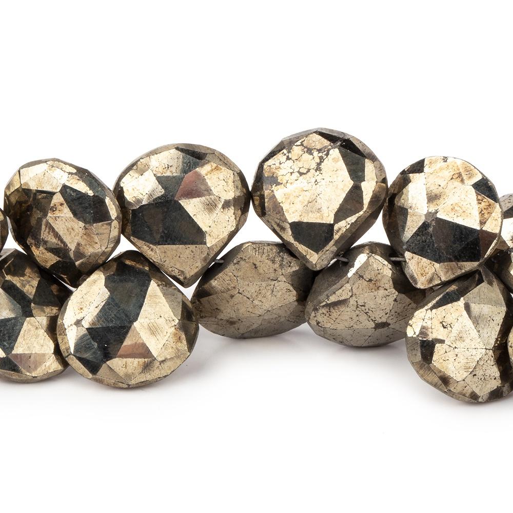 12x12mm Pyrite faceted heart beads 8 inch 39 pieces - Beadsofcambay.com