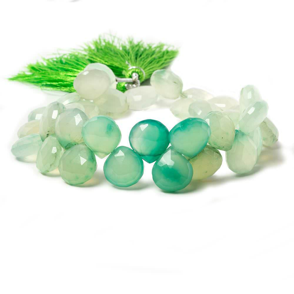 12x12mm Shaded Green Chalcedony Faceted Heart Beads 8.5 inch 38 pieces - Beadsofcambay.com