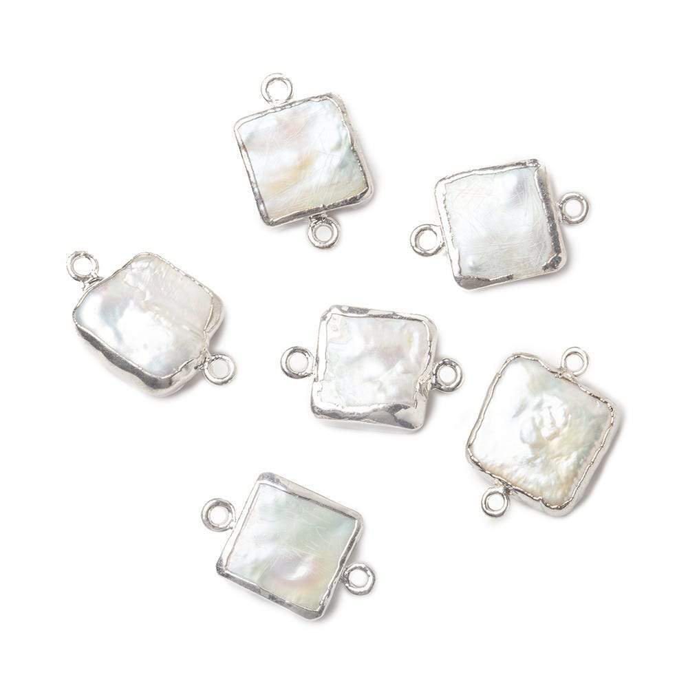 12x12mm Silver Leafed White Square Freshwater Pearl Connector 1 piece - Beadsofcambay.com