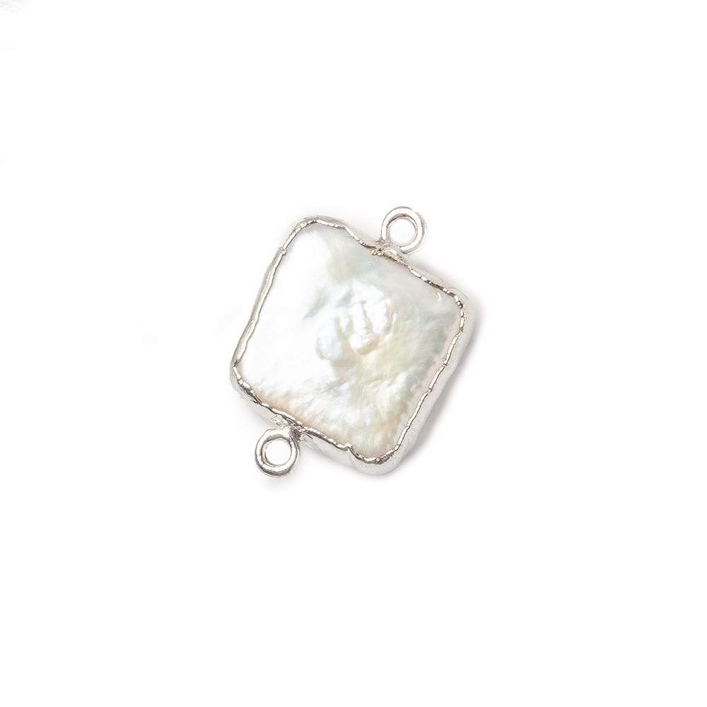 12x12mm Silver Leafed White Square Freshwater Pearl Connector 1 piece - Beadsofcambay.com
