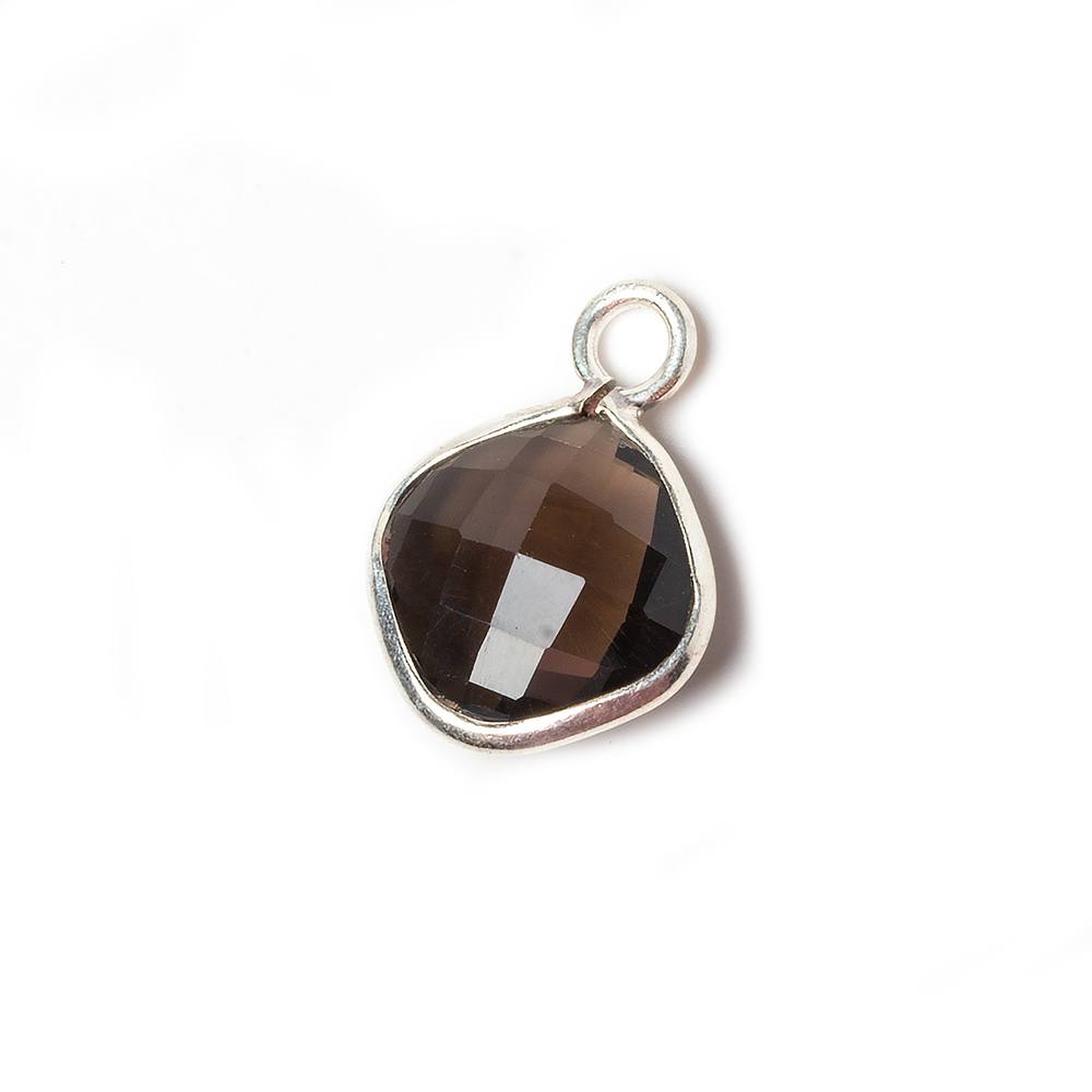 12x12mm Smoky Quartz Faceted Pillow Silver Pendant - Beadsofcambay.com