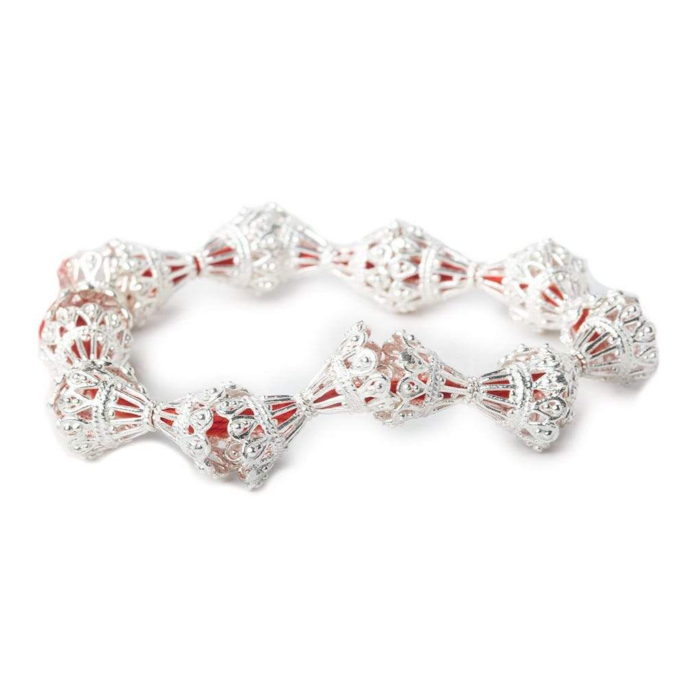 12x12mm Sterling Silver Plated Copper Victorian Scalloped Cone 8 inch 20 pcs - Beadsofcambay.com