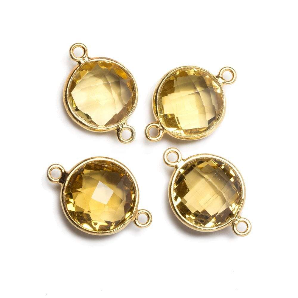 12x12mm Vermeil Bezeled Citrine faceted coin Connector 1 piece - Beadsofcambay.com