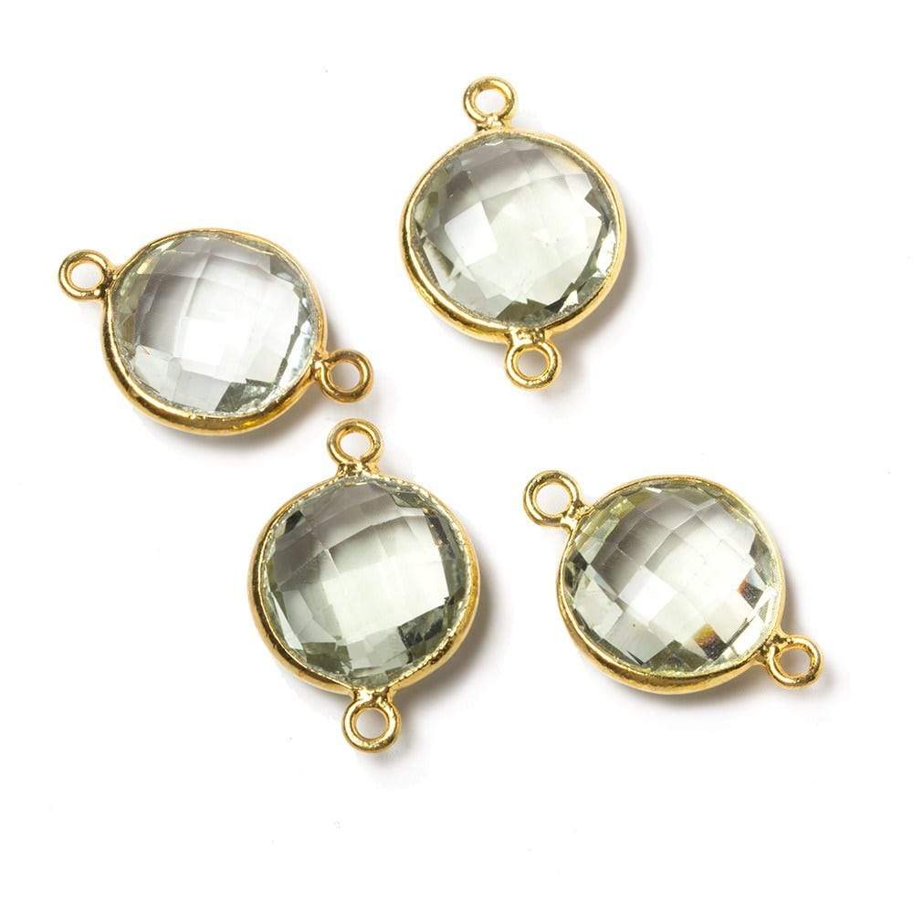 12x12mm Vermeil Bezeled Prasiolite faceted coin Connector 1 piece - Beadsofcambay.com