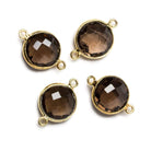12x12mm Vermeil Bezeled Smoky Quartz faceted coin Connector 1 piece - Beadsofcambay.com