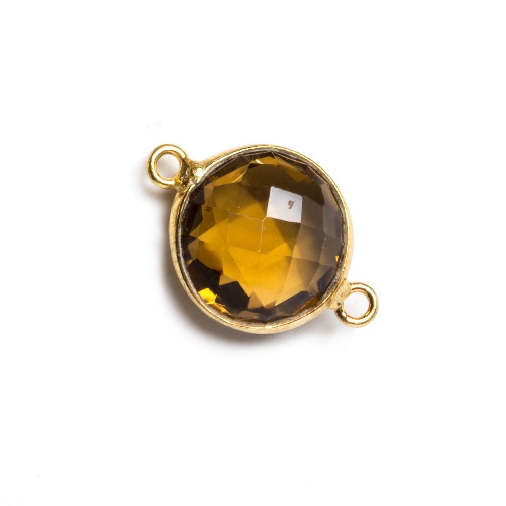 12x12mm Vermeil Bezeled Whiskey Quartz faceted coin Connector 1 piece - Beadsofcambay.com