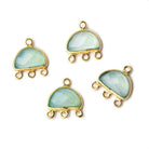 12x13mm Vermeil Bezel Seafoam Green Chalcedony Half Moon 3 ring Connector 1 focal bead - Beadsofcambay.com