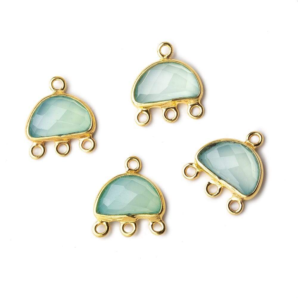 12x13mm Vermeil Bezel Seafoam Green Chalcedony Half Moon 3 ring Connector 1 focal bead - Beadsofcambay.com