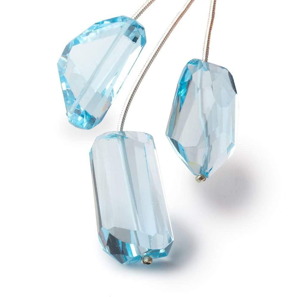 12x14-26x14mm Swiss Blue Topaz Faceted Nugget Focal Beads Set of 3 AA grade - Beadsofcambay.com