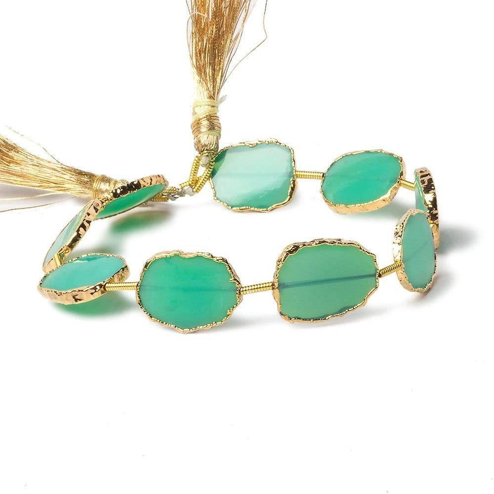 12x15-13x16mm Gold Leafed Mint Green Onyx straight drilled Slices 8 inch 9 beads - Beadsofcambay.com