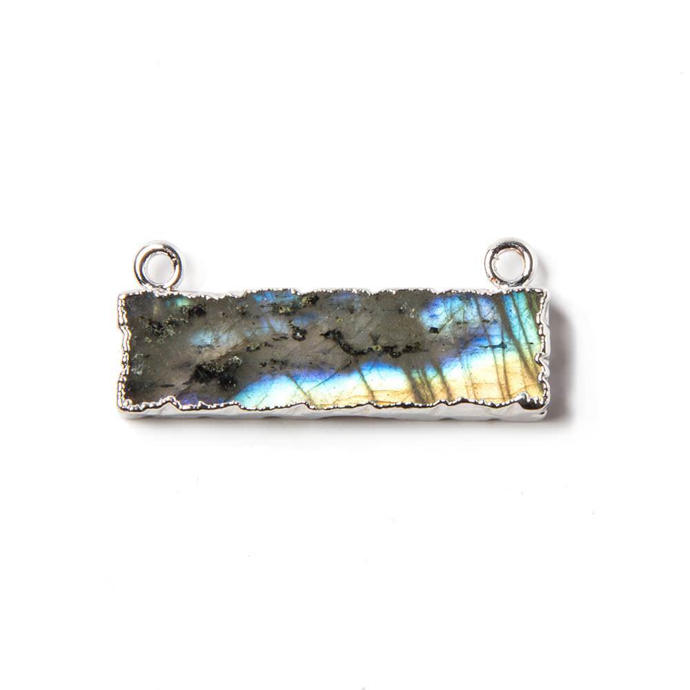 12x29mm Silver Leafed Labradorite Bar Connector 1 piece - Beadsofcambay.com