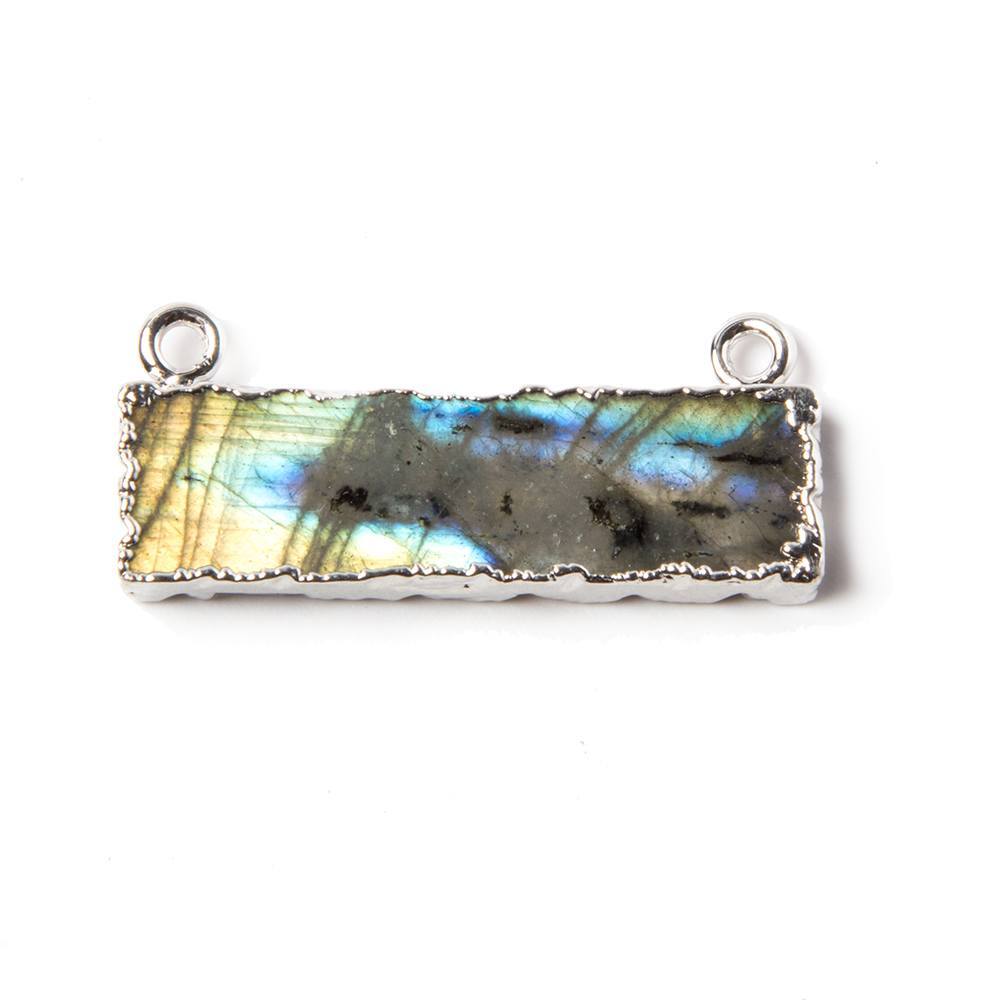12x29mm Silver Leafed Labradorite Bar Connector 1 piece - Beadsofcambay.com