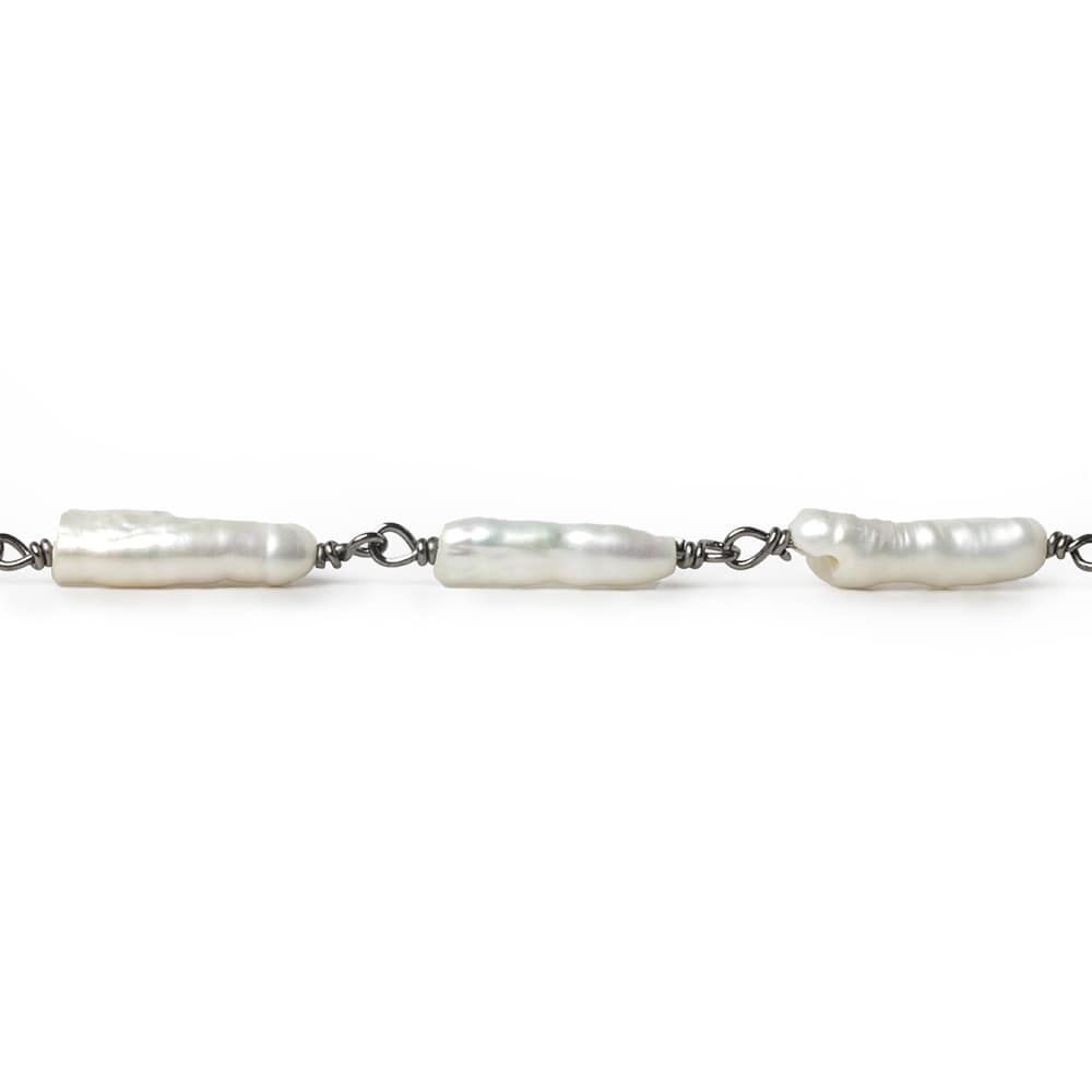 12x5-15x4mm White Biwa straight drill Black Gold .925 Silver Chain by the foot 16 pcs - Beadsofcambay.com