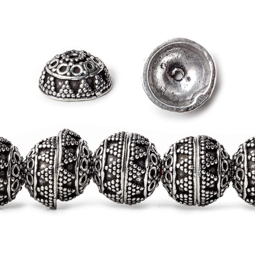 12x6mm Antiqued Sterling Silver Plated Sterling Silver Plated Copper Bead Cap 8 inch 34 beads - Beadsofcambay.com