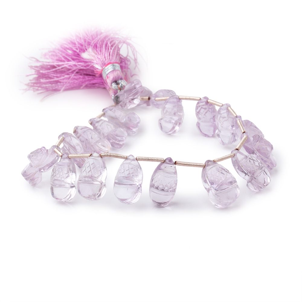 12x7-15x9mm Pink Amethyst Carved Pear Beads 8 inch 19 pieces - Beadsofcambay.com