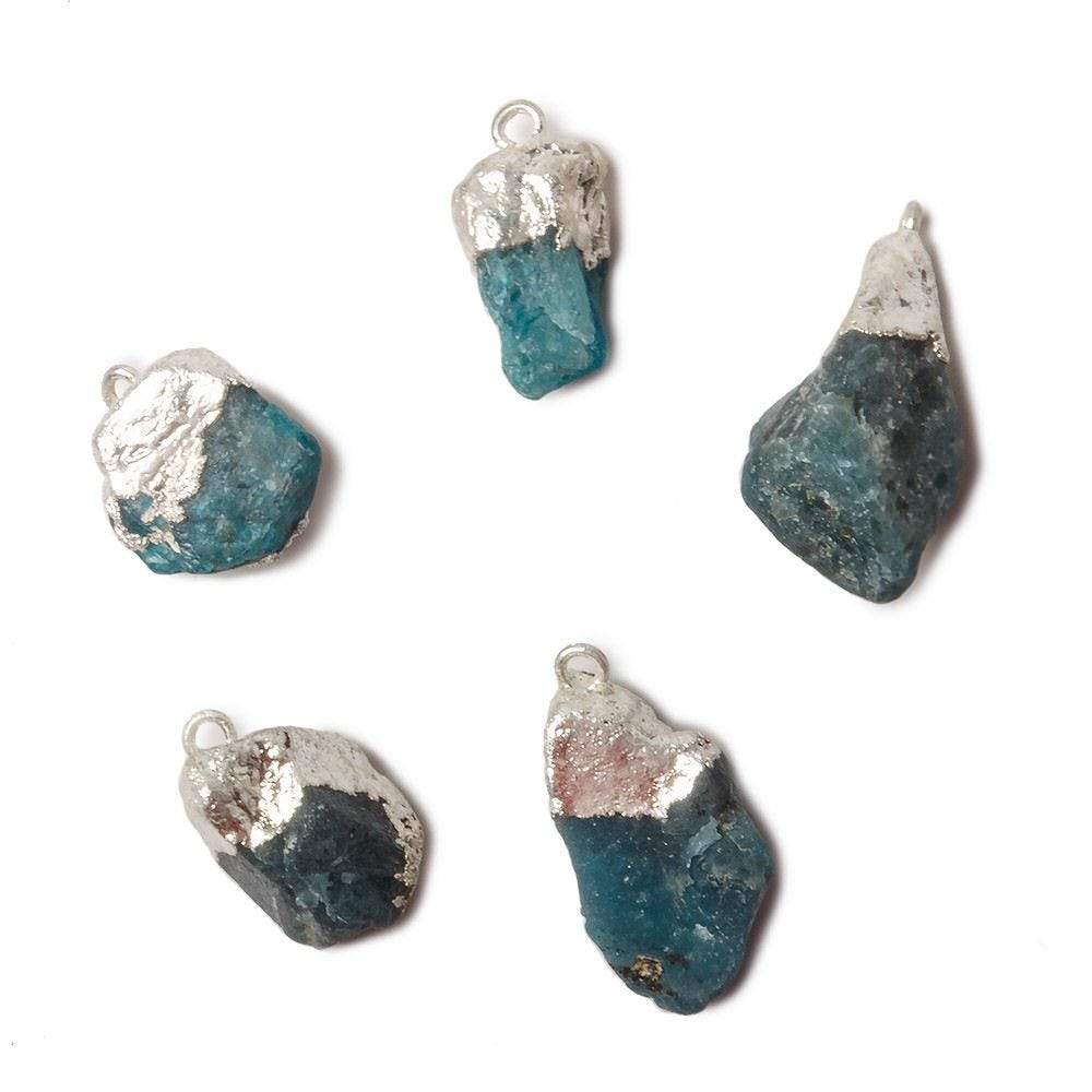 12x7-17x9mm Silver Leafed Neon Blue Apatite Natural Crystal Pendant Set of 5 - Beadsofcambay.com