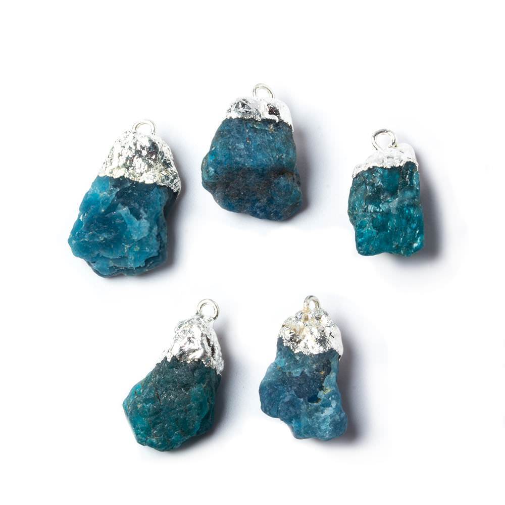 12x7-17x9mm Silver Leafed Neon Blue Apatite Natural Crystal Pendant Set of 5 - Beadsofcambay.com