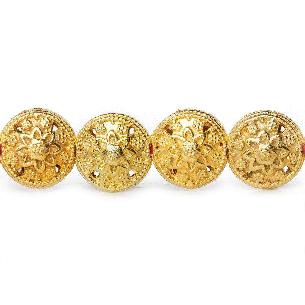 12x7mm 22kt Gold Plated Copper Bead Floral Disc 8 inch 18 pieces - Beadsofcambay.com