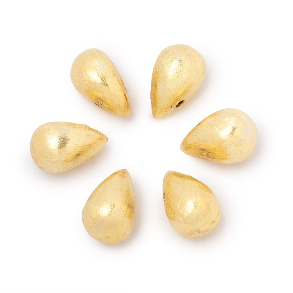 12x7mm 22kt Gold Plated Copper Brushed Tear Drop Set of 6 Beads - Beadsofcambay.com