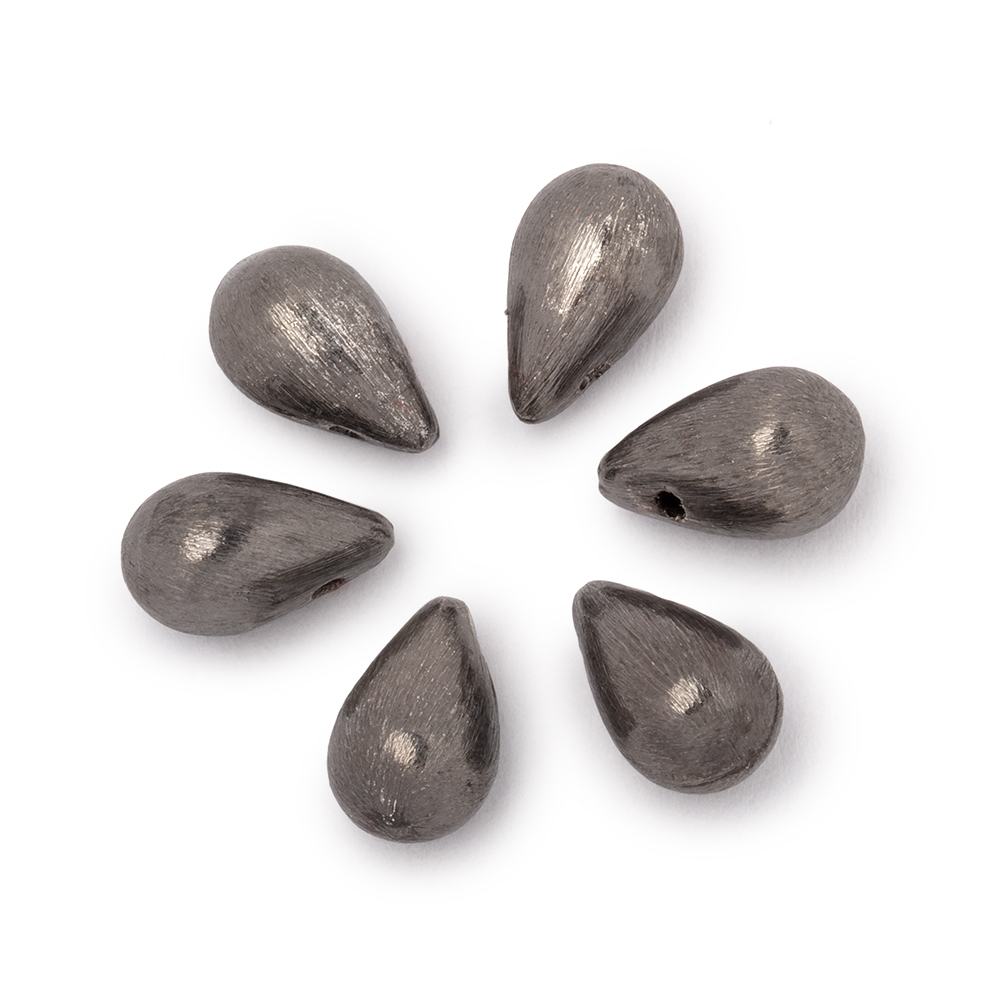 12x7mm Black Gold Plated Copper Brushed Tear Drop Set of 6 Beads - Beadsofcambay.com