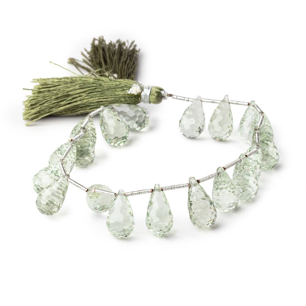 12x7mm Prasiolite Concave Faceted Tear Drop Beads 7.5 inch 17 pieces AAA - Beadsofcambay.com
