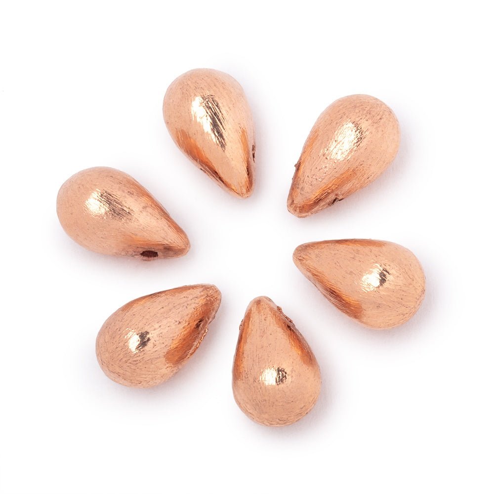 12x7mm Rose Gold Plated Copper Brushed Tear Drop Set of 6 Beads - Beadsofcambay.com