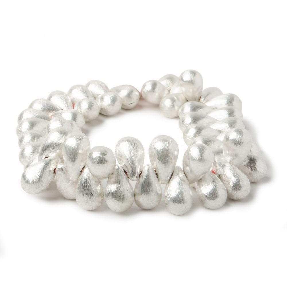 12x7mm Silver plated Brushed Tear Drop Beads 8 inch 50 pcs - Beadsofcambay.com