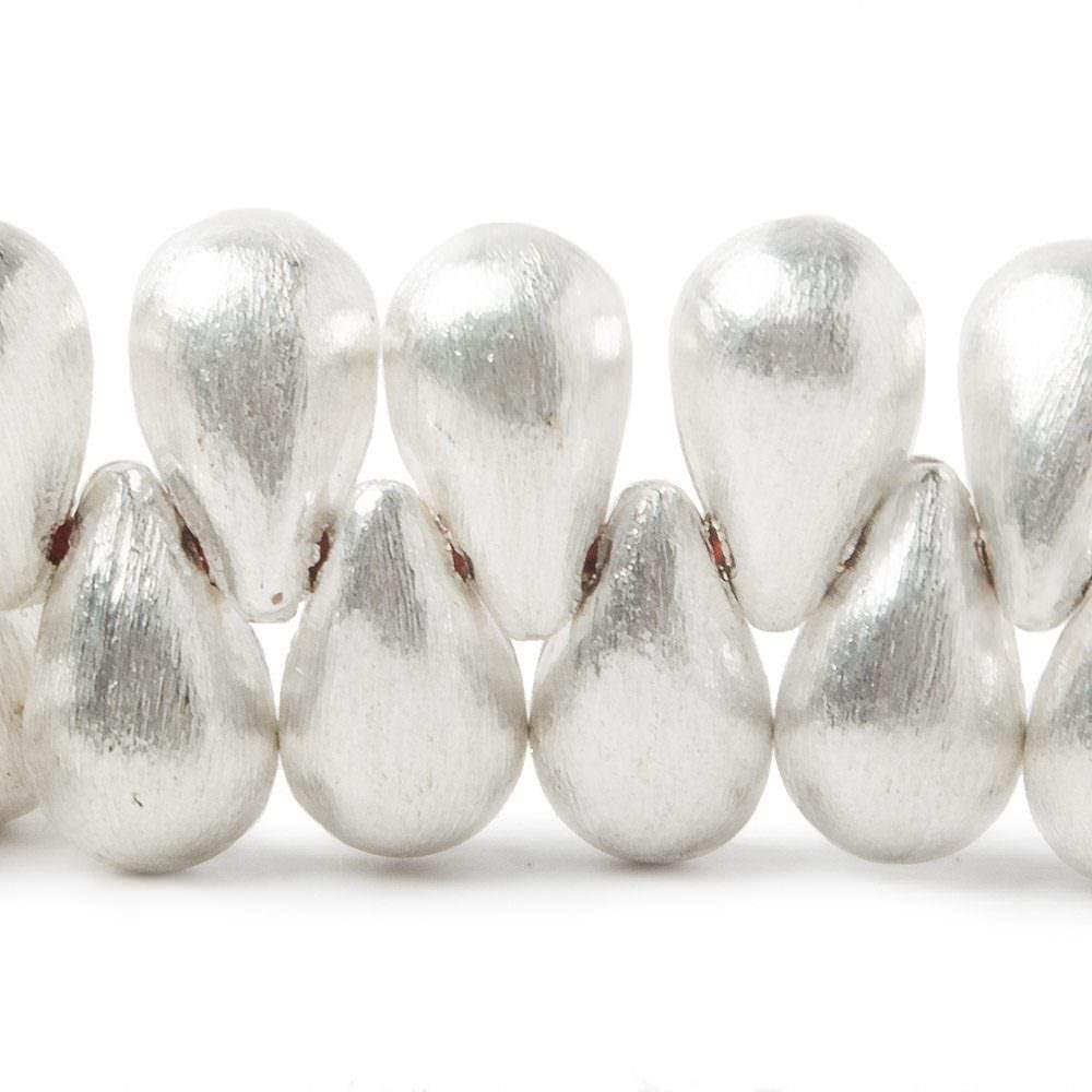12x7mm Silver plated Brushed Tear Drop Beads 8 inch 50 pcs - Beadsofcambay.com
