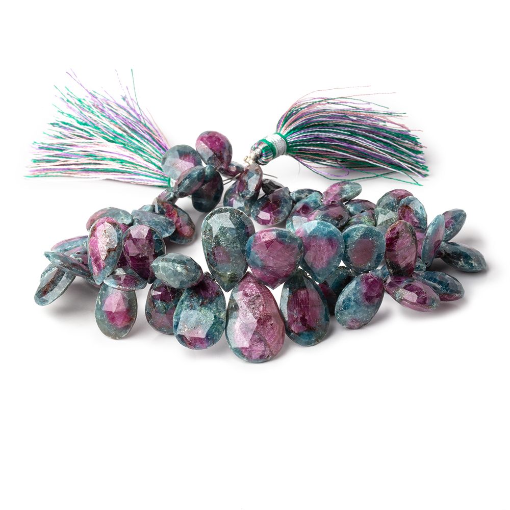 12x8-20x13mm Ruby in Zoisite Faceted Pear Beads 9 inch 56 pieces - Beadsofcambay.com
