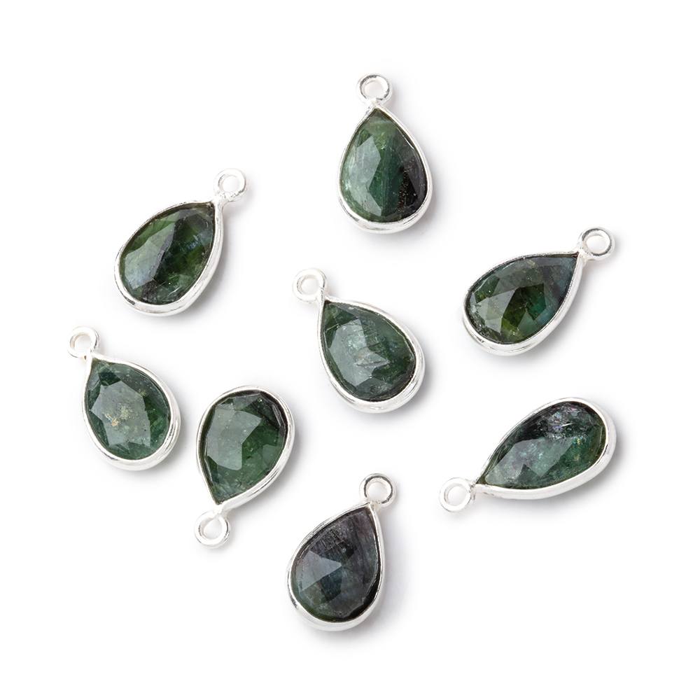 12x8.5mm Sterling Silver Bezel Green Tourmaline Faceted Pear 1 Pendant - Beadsofcambay.com