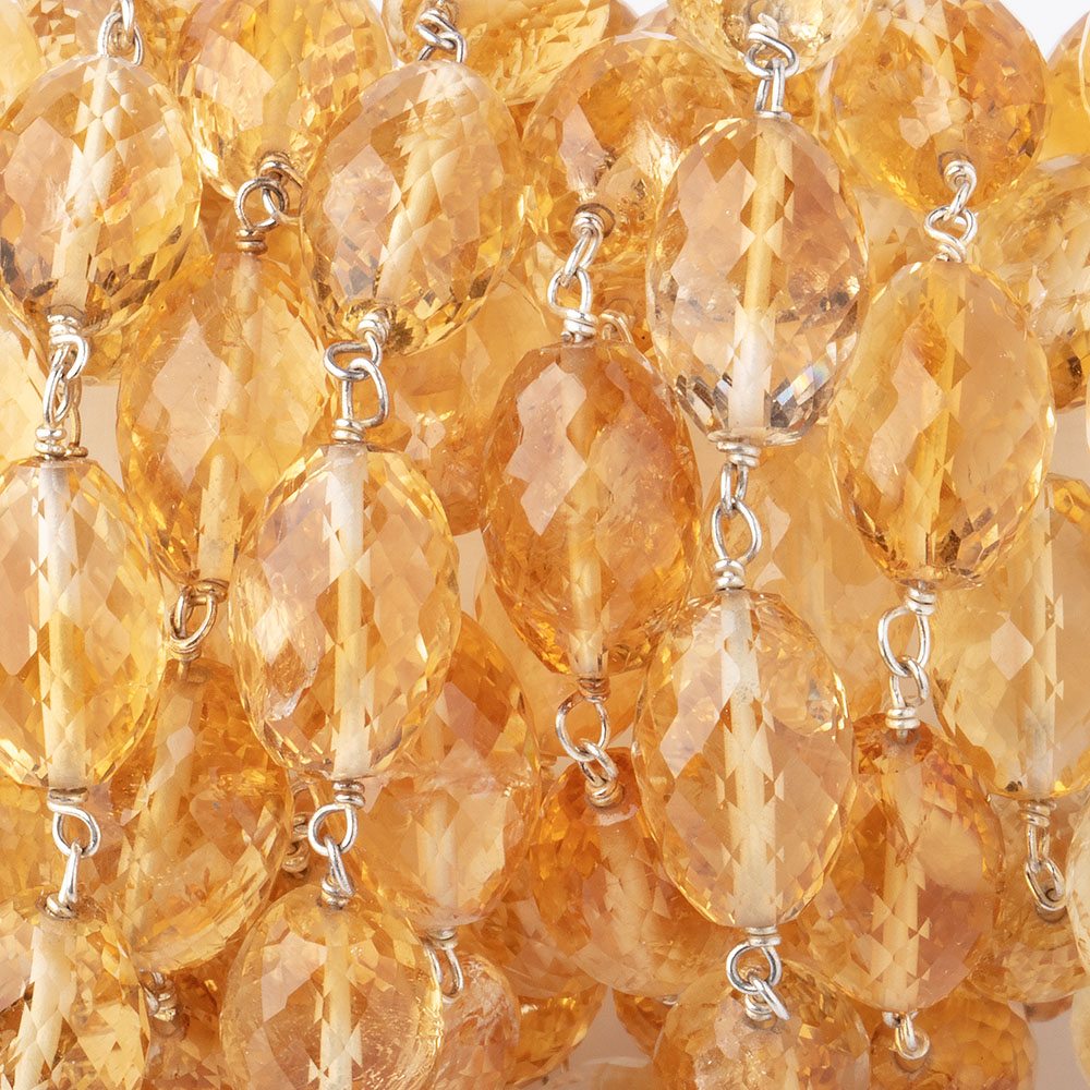 12x8mm Citrine Faceted Olive Beads on .925 Silver Chain - Beadsofcambay.com