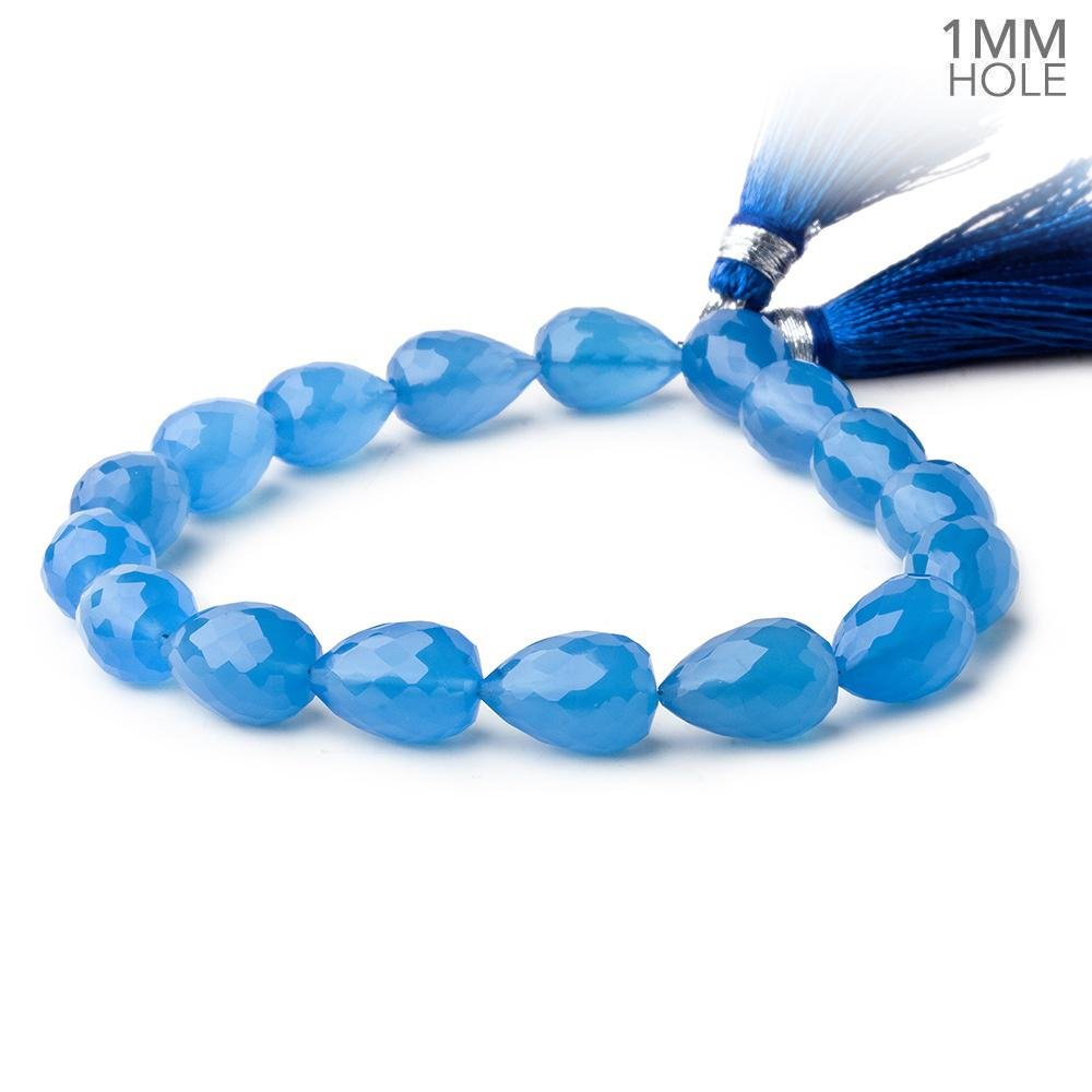 12x8mm Santorini Blue Chalcedony straight drilled faceted tear drop beads 8 inch 17 large hole beads View 2