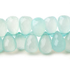 12x8mm Seafoam Blue Chalcedony top drilled faceted tear drop beads 8 inch 52 beads - Beadsofcambay.com