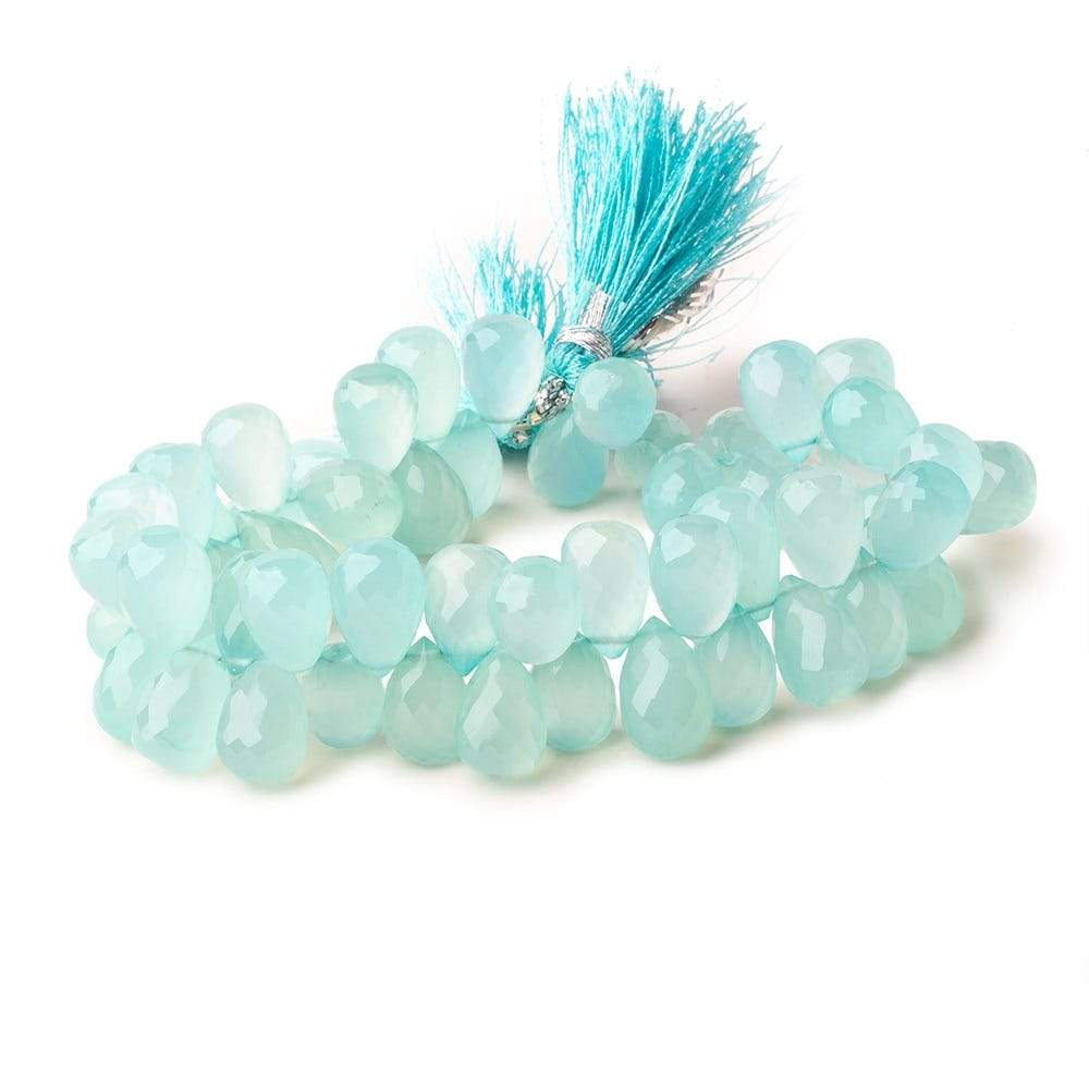 12x8mm Seafoam Blue Chalcedony top drilled faceted tear drop beads 8 inch 52 beads - Beadsofcambay.com