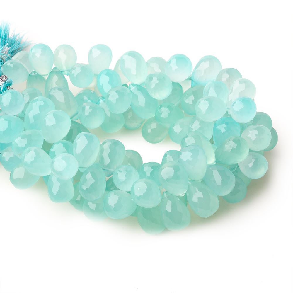 12x8mm Seafoam Blue Chalcedony top drilled faceted tear drop beads 8 inch 52 beads - Beadsofcambay.com