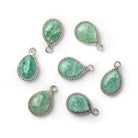 12x8mm Silver Bezel Rope Amazonite Pear Pendant 1 piece - Beadsofcambay.com