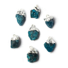 12x8mm to 18x8mm Silver Leafed Neon Blue Apatite Natural Crystal Pendant Set of 7 - Beadsofcambay.com