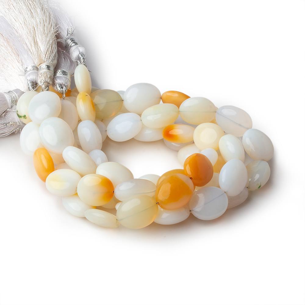 12x9-14x10mm White and Yellow Opal plain oval beads 7.5 inch 15 pieces - Beadsofcambay.com