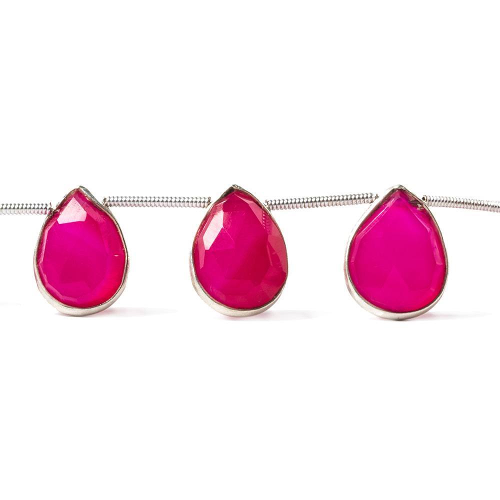 12x9-14x11mm Sterling Silver Bezeled Fuchsia Chalcedony pear Strand - Beadsofcambay.com