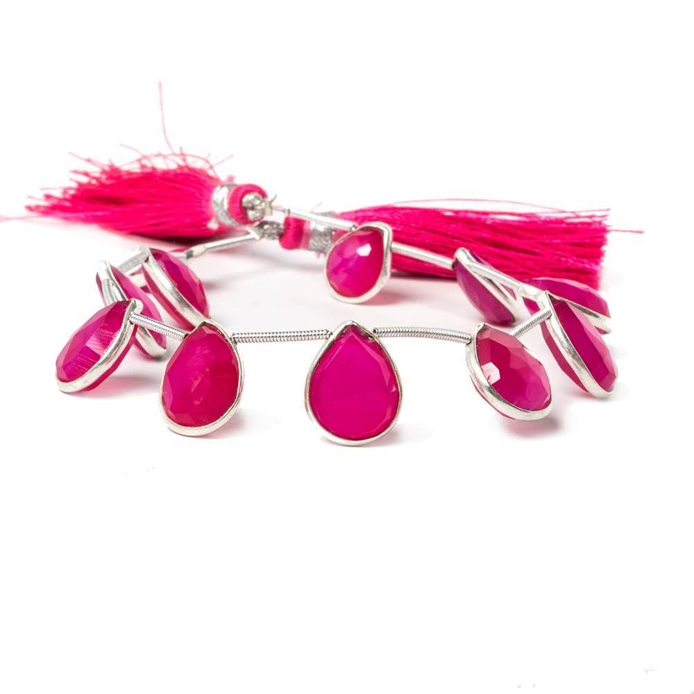 12x9-14x11mm Sterling Silver Bezeled Fuchsia Chalcedony pear Strand - Beadsofcambay.com