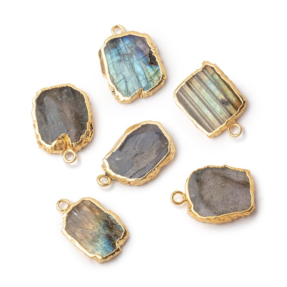 12x9-15x12mm Gold Leafed Labradorite Slice Focal Bead 1 piece - Beadsofcambay.com