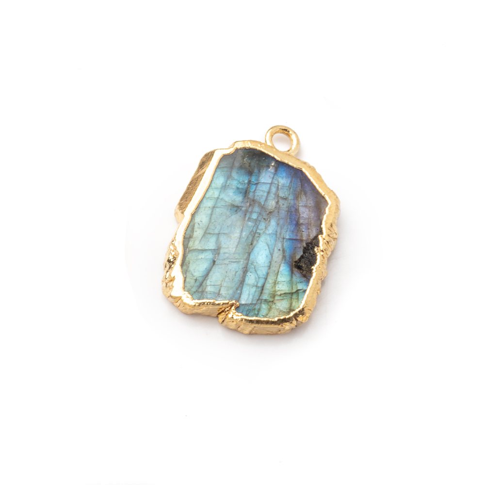 12x9-15x12mm Gold Leafed Labradorite Slice Focal Bead 1 piece - Beadsofcambay.com