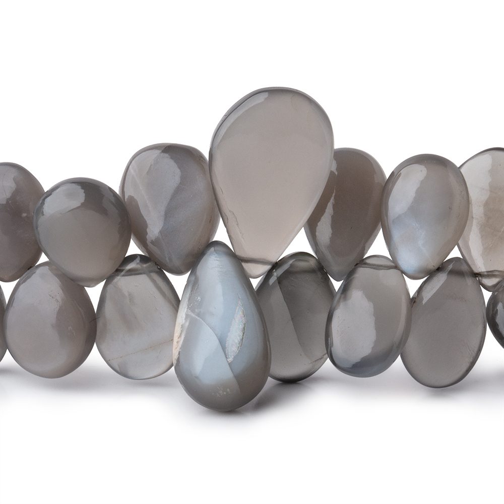 12x9-18x12mm Dark Platinum Grey Moonstone Plain Pear Beads 8 inch 50 pieces - Beadsofcambay.com