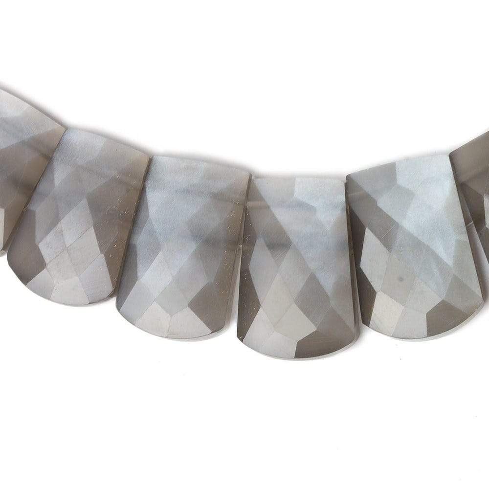 12x9-20x13mm Platinum Grey Moonstone double drilled faceted fancy shape collar 31 beads - Beadsofcambay.com
