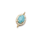 12x9.5mm Gold Bezel White CZ and Larimar Oval Connector 1 focal piece - Beadsofcambay.com