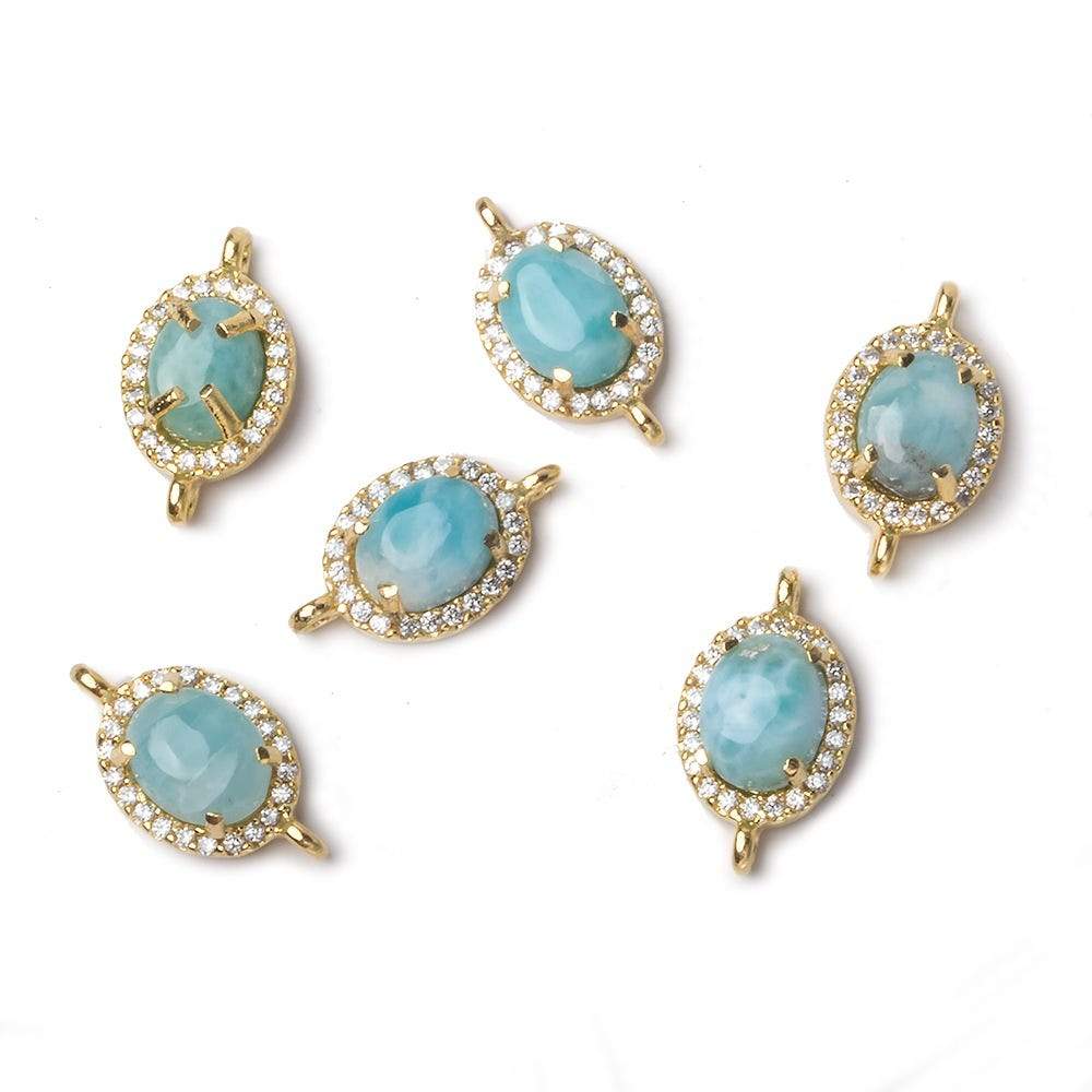 12x9.5mm Gold Bezel White CZ and Larimar Oval Connector 1 focal piece - Beadsofcambay.com