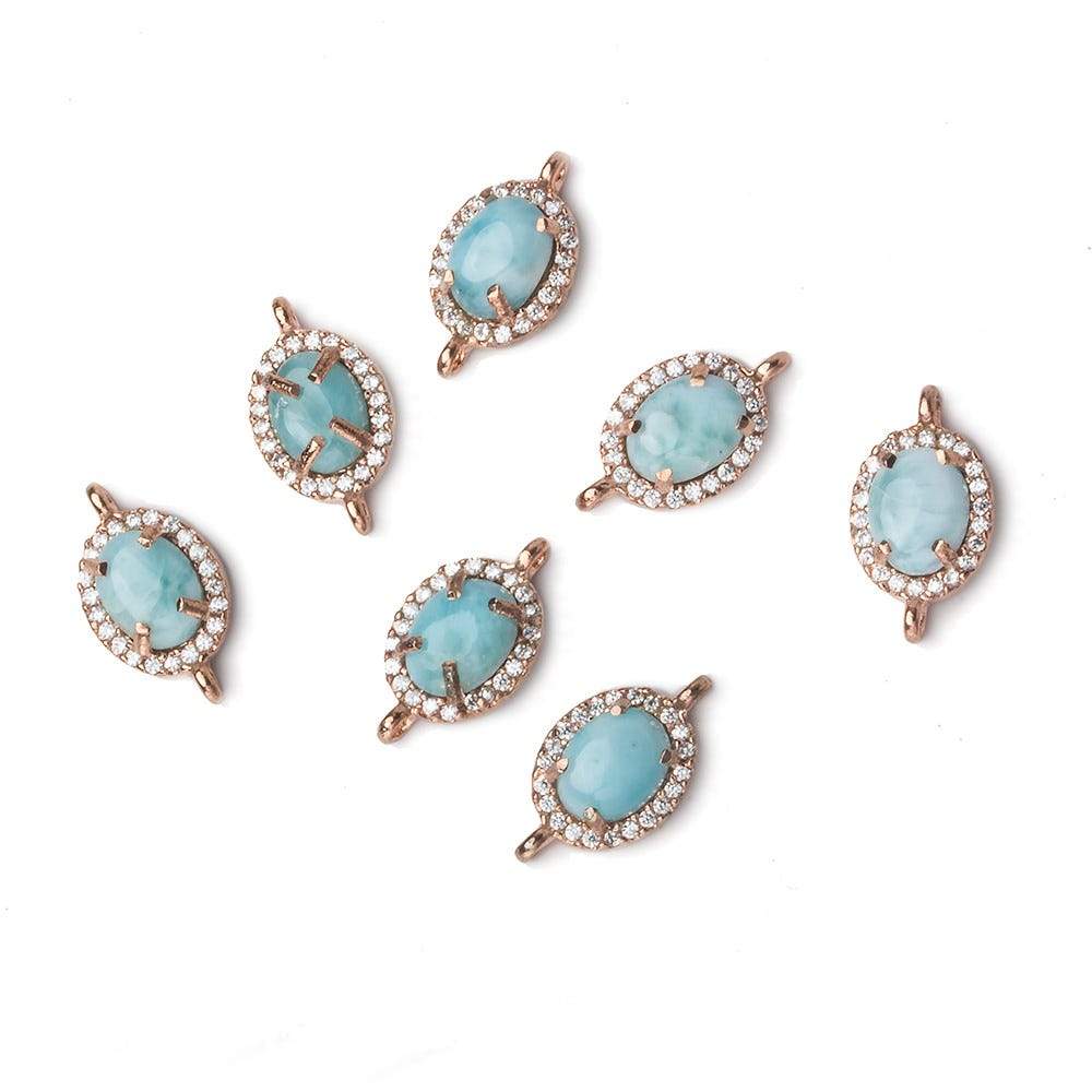 12x9.5mm Rose Gold Bezel White CZ and Larimar Oval Connector 1 focal piece - Beadsofcambay.com