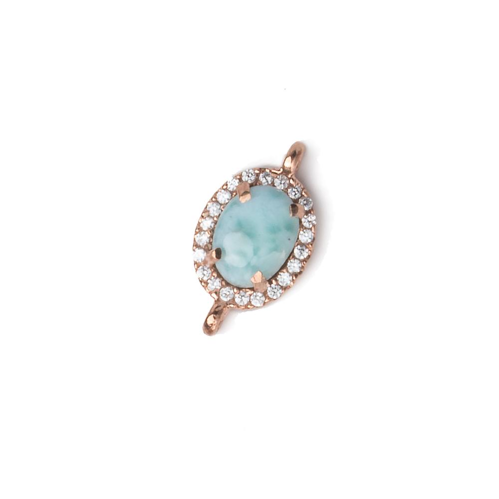 12x9.5mm Rose Gold Bezel White CZ and Larimar Oval Connector 1 focal piece - Beadsofcambay.com