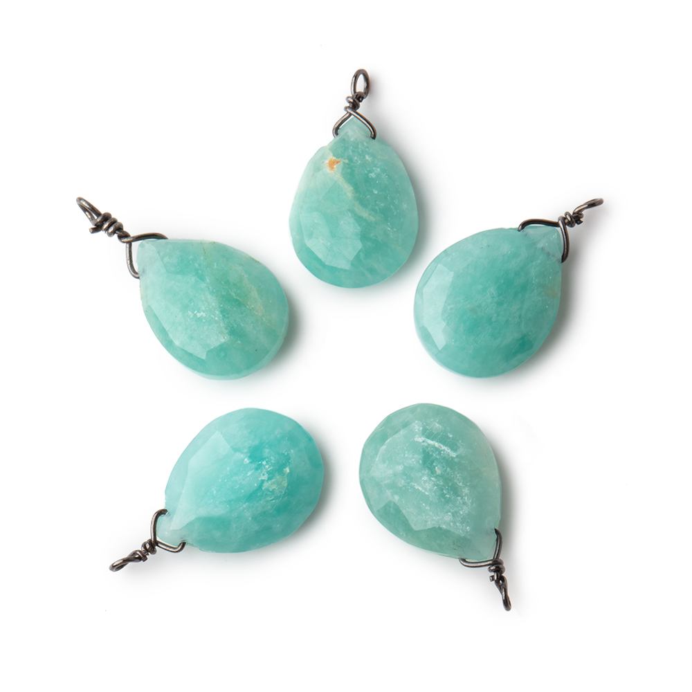 12x9mm Black Gold Wire Wrapped Amazonite Faceted Pear 1 Focal Pendant - Beadsofcambay.com